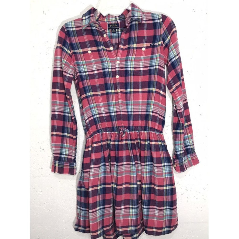 Polo Ralph Lauren Girls Pink Long Sleeve Flannel Dress size 14
